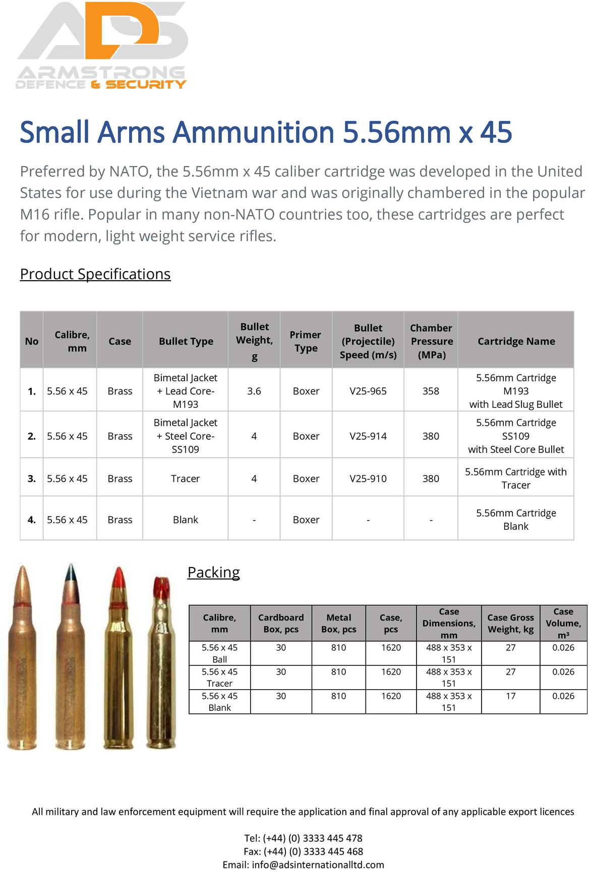 Small Arms Ammunition 5.56mm x 45 | ADS International Defence & Security