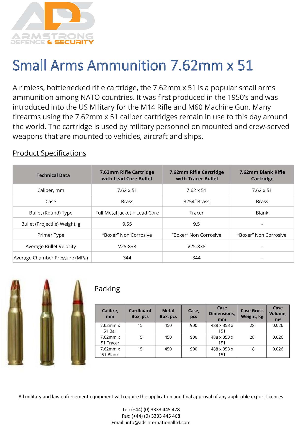 Small Arms Ammunition 7.62mm x 51 ADS International Defence & Security
